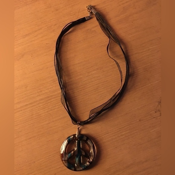 Like New Peace Sign Blown Glass Necklace - Picture 1 of 1